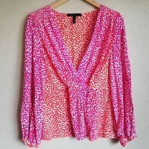 bcbg max azria silk heart print wrap ls blouse
